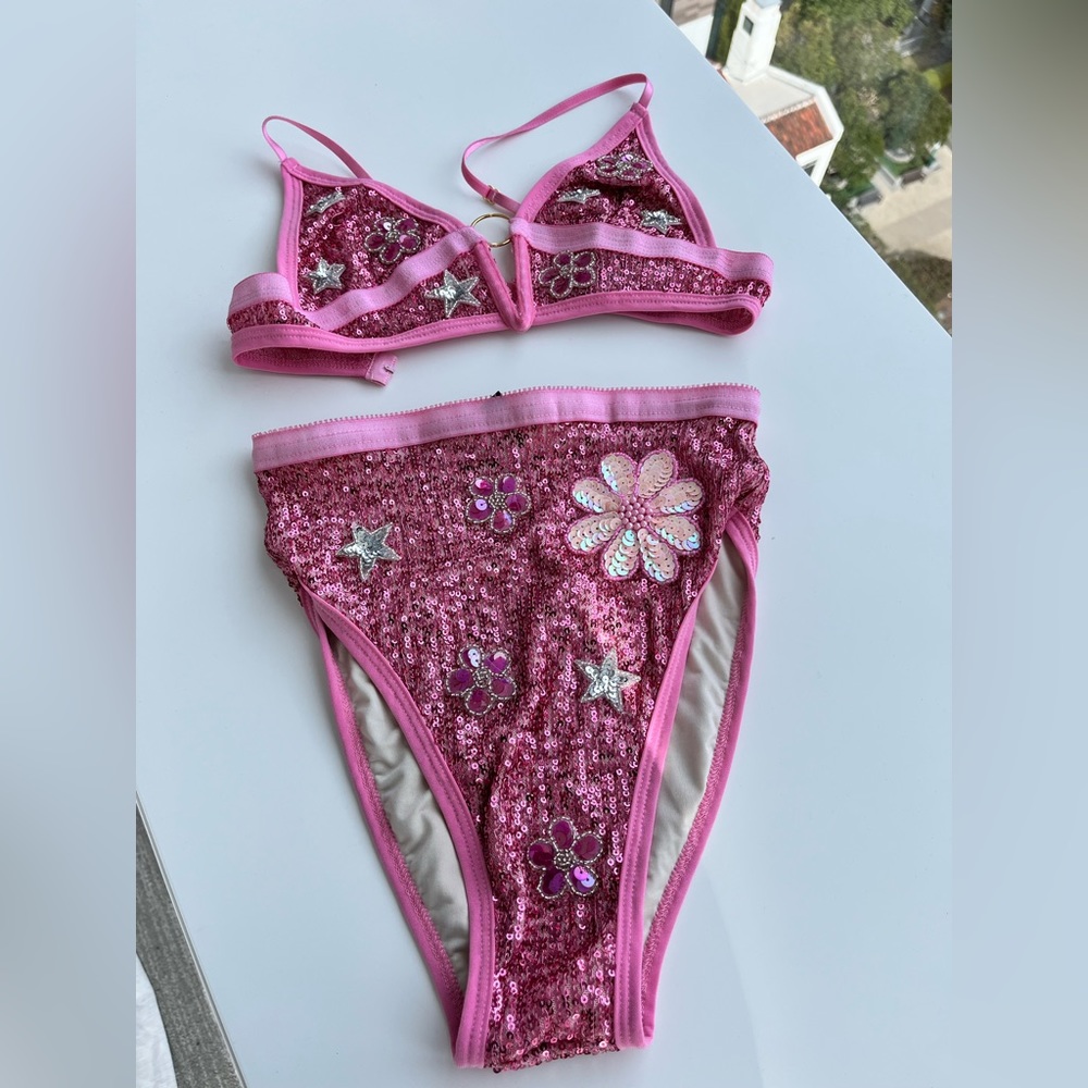 Sequin pink bikini set